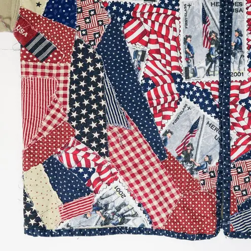 Jerzees Vintage 9/11 Firefighter Patriotic Patchwork Quilted Jacket thumbnail 6
