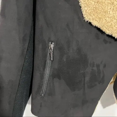 Bernardo Black Faux Suede Shearling FauxFur Sherpa Drape Waterfall Jacket Med