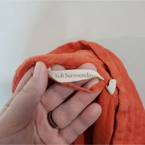 Soft Surroundings Jumpsuit Women Large Coral Linen Raissa Crop Wide Leg Flawed