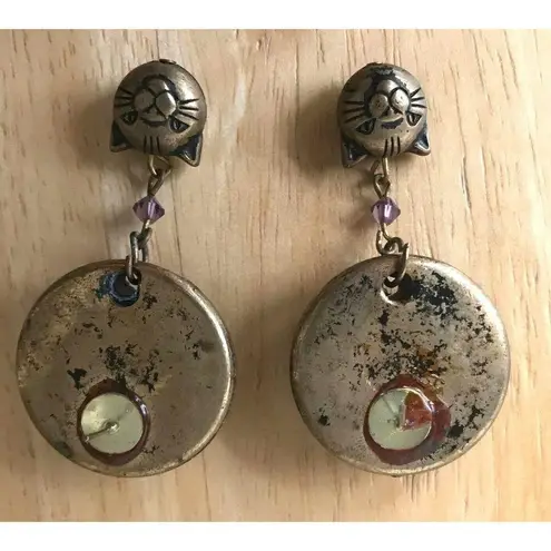 Cat Earrings Handmade Vintage One of Kind New Purple Crystals Kitty Lov…