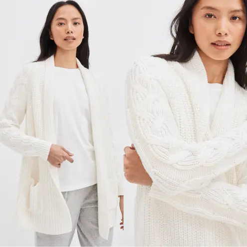 Haven Well Within Shaker Stitch Cable Knit Sleeve Cotton Blend Cardigan Sz M 💛🍄 White Size M