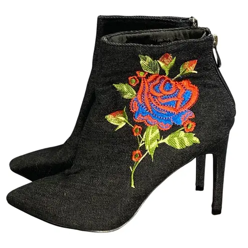 Cape Robbin Black Embroidered Rose Stiletto Booties Dual Zips Size 8.5