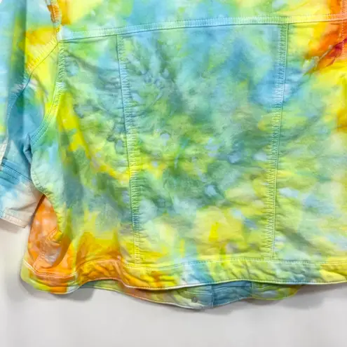 One World XXL Jacket Handmade Tie Dye Cropped Short Sleeve Rainbow Denim 185