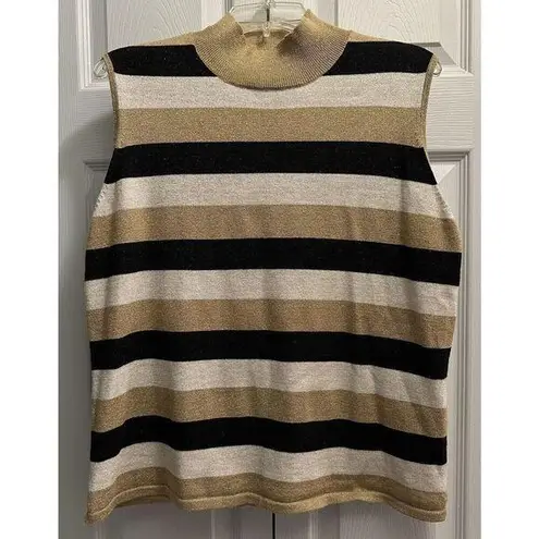 Kathie Lee Mock Neck Shimmer Striped Sleeveless Sweater Tank Top Size XL