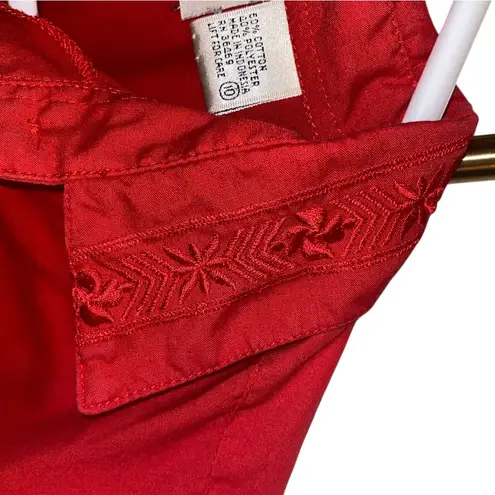 Vintage Separate Issue Christmas Red Embroidered Button Up Shirt Holiday Western Size 10