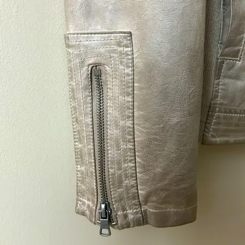 Sebby Vegan Leather Moto Jacket Tan Zippers NICE