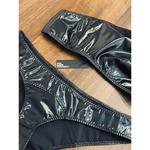 Lisa Marie Fernandez Arden Metallic PVC Bikini Set Black 0 Xsmall New Womens Size XS