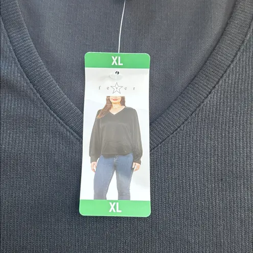 fever women's rib v neck sweater black, Black Size XL