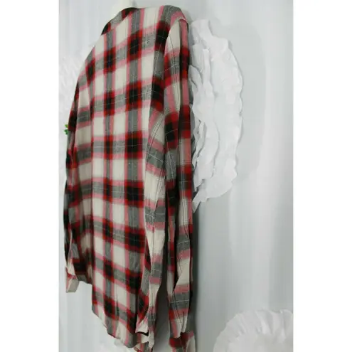 White Crow Womens Shirt Top Size Small Plaid Button Up Red Black Rounded Hem