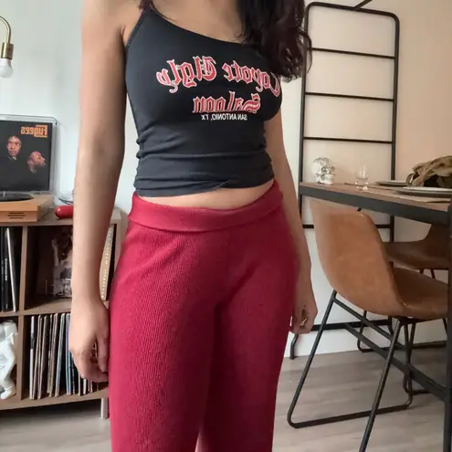 House of Harlow 1960 Ribbed Wide Leg Lounge Pants Burgundy Knit M Red Size M