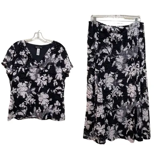 Jones New York  Floral Top and Skirt Set Black Size Large XL