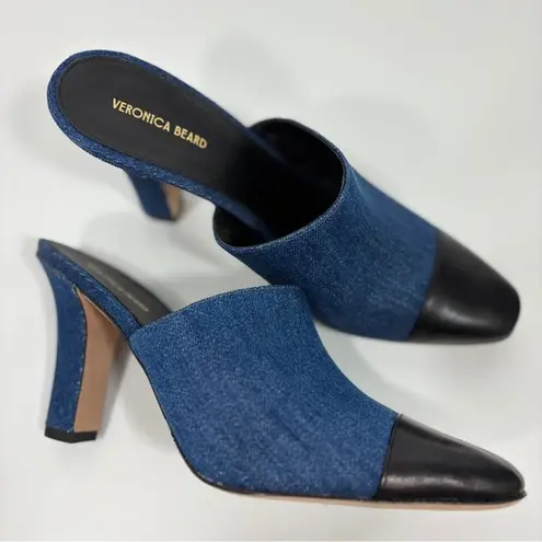 Veronica Beard $385 NIB Carlotta Denim Mixed-Media Heels shoes 10.5 M