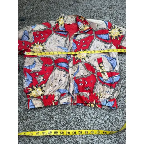 Vtg 90s Fuda International Silk Celestial Bomber Jacket Sz PM Sun Moon Chain Red