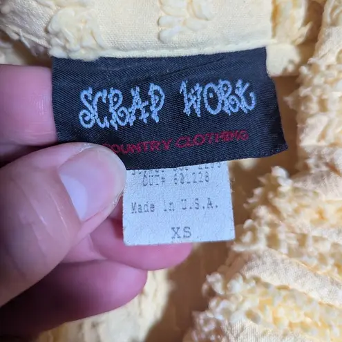 Vtg 1990s Scrap Work Yellow Pink Cotton Terry Floral Pattern Button Up Top Sz XS