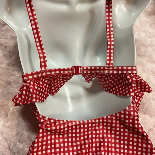 PEEK & BEAU FULLER BUST CUT OUT FRILL SWIMSUIT IN RED GINGHAM NWT 38D/DD