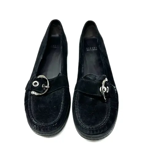 Stuart Weitzman  Size 10 Flats Black Suede Loafers Stitched Buckle Slip On Casual - Image 8