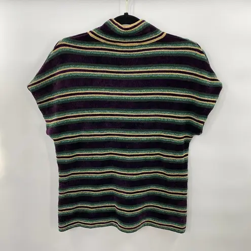 St. John Sport Sweater Top Mock Neck Multicolor Stripe Short Sleeve Womens Medium