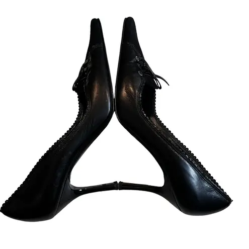 St. John Corset Heels Black Leather and Suede Stiletto, Sz 7