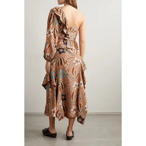 Ulla Johnson Mariam One-sleeve Ruffled Printed Silk Dress - Copper Size 2