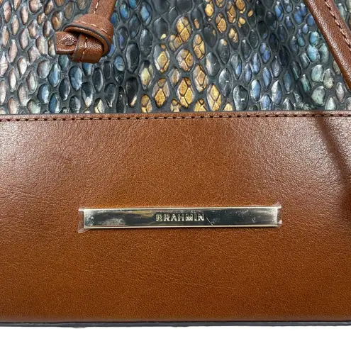 Brahmin Marlowe Embossed Leather Bucket Bag Bottle Blue Fletcher