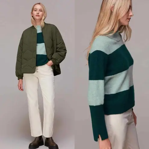 Whistles Stripe Button Neck Jumper Wool Blend Sweater Size Small Green Multi