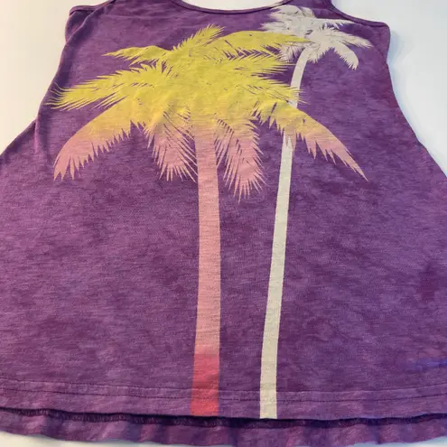 Michael Stars tank top Purple with Palm trees tie dye vibe one size scoop neck