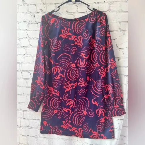 Rachel Roy Navy Blue Red Design Long Sleeve Mini Dress Sabrina Neck Size Medium