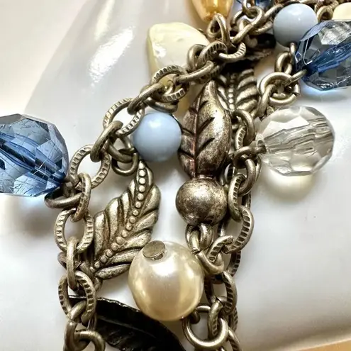 Cookie Lee Blue pearl abalone leaf charm bracelet
