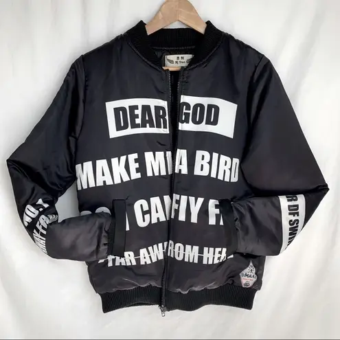 Super Unique Black Bomber Jacket With Angel Wings Size M