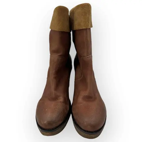 KOAH Brown Leather Ankle Boots Rubber Sole Tread Pattern Casual Style Size 39 Tan