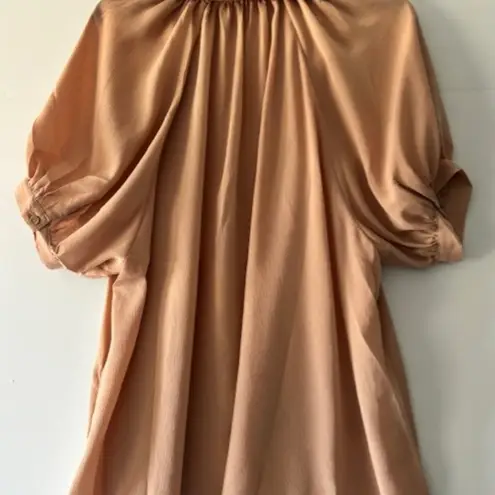 HeySon Blouse L Blush Peach Short Puff Sleeves Feminine Romantic Ruffle Neutral Pink Size L