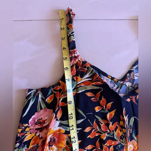 MSK brand maxi dress, size large, with a black background and a floral pattern Blue