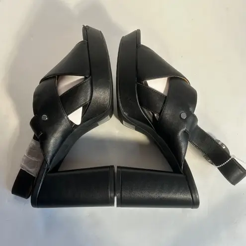 Aerosoles Polina Black Leather Criss Cross Platform Block Heel Sandals 10.5M