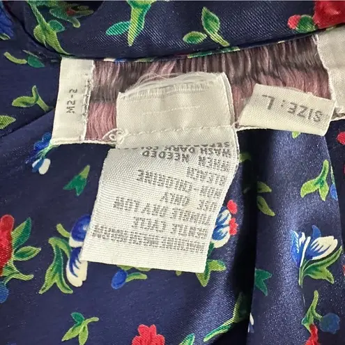 Vintage Miss Elaine Blue Floral Maxi Nightgown Large Satin Slip Dress Cottage