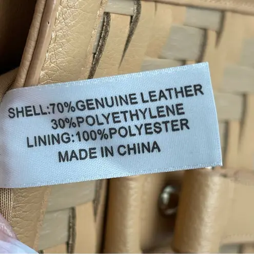 Longaberger Basket Woven Leather Shoulder Bag Stairstep Weave Caramel