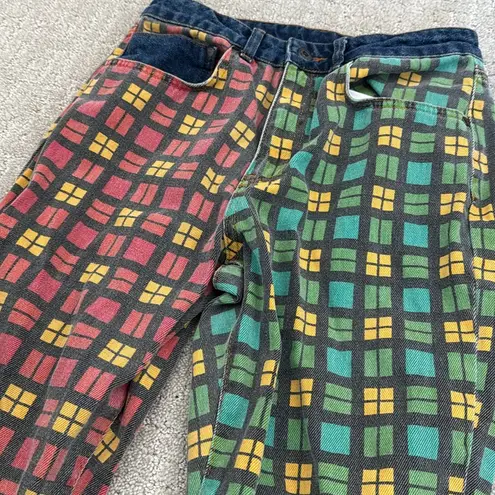 The Ragged Priest x Free People plaid jeans red yellow blue green color block mom