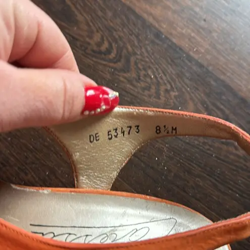 Caressa Vintage Suede Sling Back Laser Cut Heels Burnt Orange 8.5