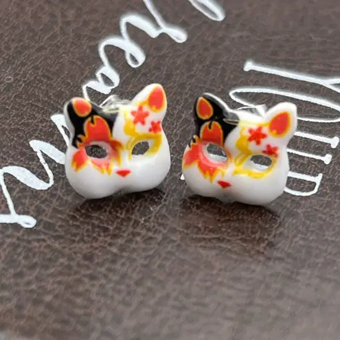 Handmade Kawaii Masquerade Kitty Cat Stud Earrings