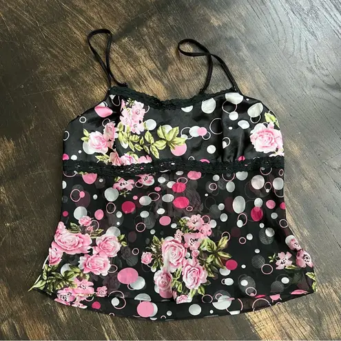 Black and Pink Floral Polka Dot Pajama Set Camisole & Pants sz M Size M
