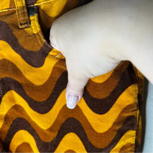 The Ragged Priest Velvet Wave Patterned Orange and Brown Flare Groovy Pants