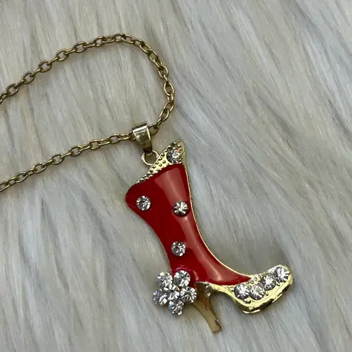 High heel red enamel faceted rhinestones necklace