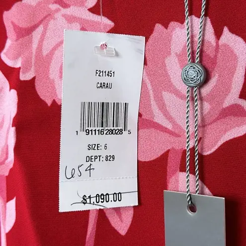 Lela Rose Womens Skirt 6 Double Face Rose Print High Low Floral Crepe Midi NEW‎ Pink