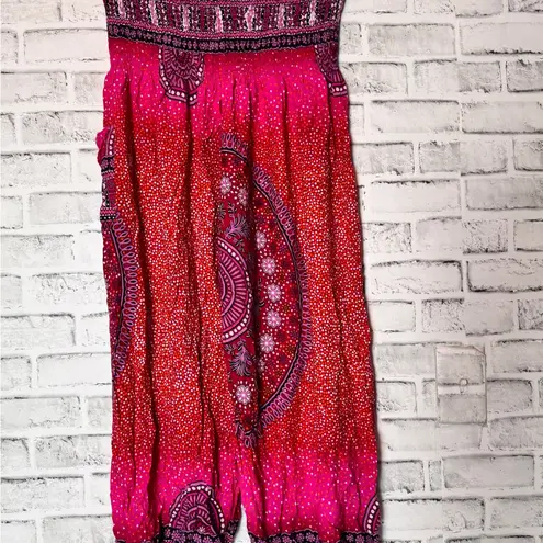 Vibrant Pink and Red Wide Leg Jumpsuit with Flowing Design Size M
