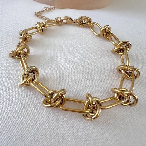 18K Plated Gold Knot Chain chunky Necklace SET Stainless Steel womens jewelry