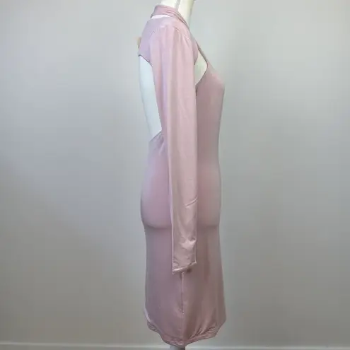 SER.O.YA Lana Dress Set Pastel Pink Halter Long Sleeve Stretch Jersey Large NWT
