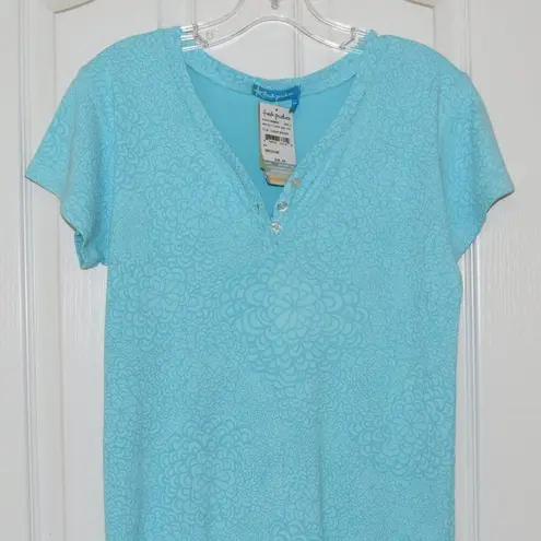Fresh Produce NWT ABSTRACT FLOWER BABY RIB, CLEAR WATER AQUA TOP, SIZE MEDIUM