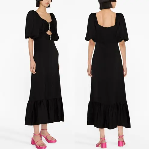 Sandro NWT Falbala Noir Embellished Midi Party Dress