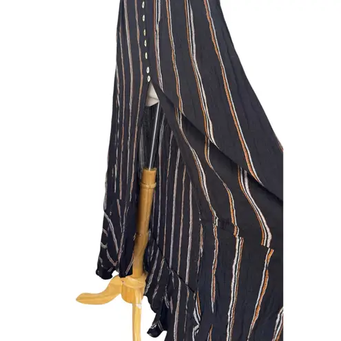 Elan Strapless Striped Black Maxi Cover-Up Summer Dress High Front Slit Size M