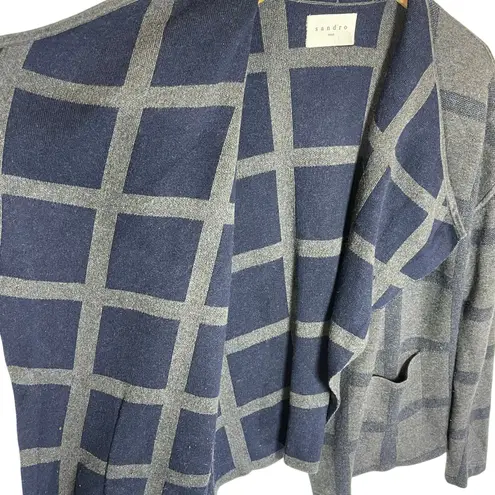 Sandro Paris Women’s Gray and Blue Plaid Open Front Cardigan