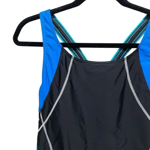 Attraco Racerback Low Cut Leg Colorblock One Piece Swimsuit Blue